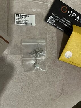 Moissanite Fantasy Blue Pendant Necklace - Sterling chain